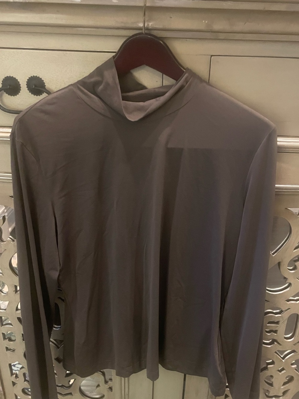 St. John Womens Long Sleeve Mock Neck Shirt in Taupe